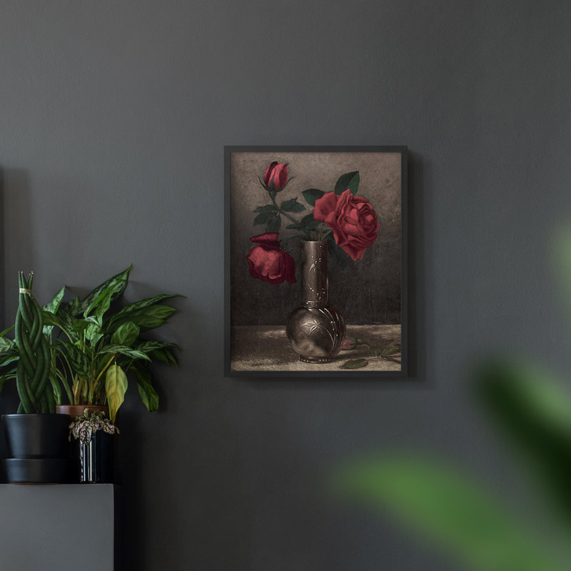 Motif floral rétro - coin fermé, Noir, H 10 po x l 8 po