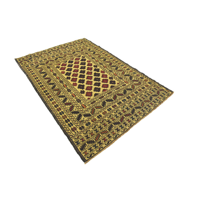 Tapis beige en laine 4 pi x 6 pi 2 po one-of-kind à la main noué la Warminster