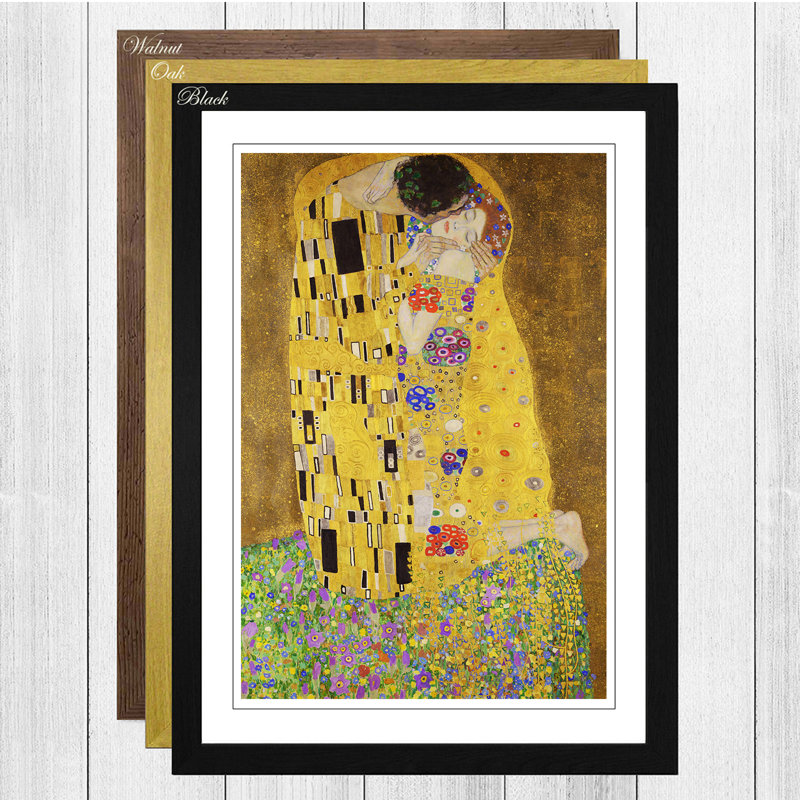 The Kiss No.1 by Gustav Klimt - Painting, Oak, Brown, 62cm H x 45cm W