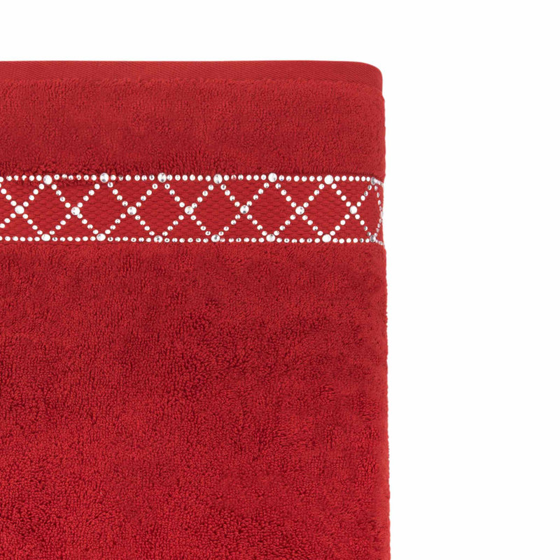 Sparkles Home Atlas Rhinestone Bath Towel | Glamorous Cotton Terry Towel with Glittering Cross Design, Red