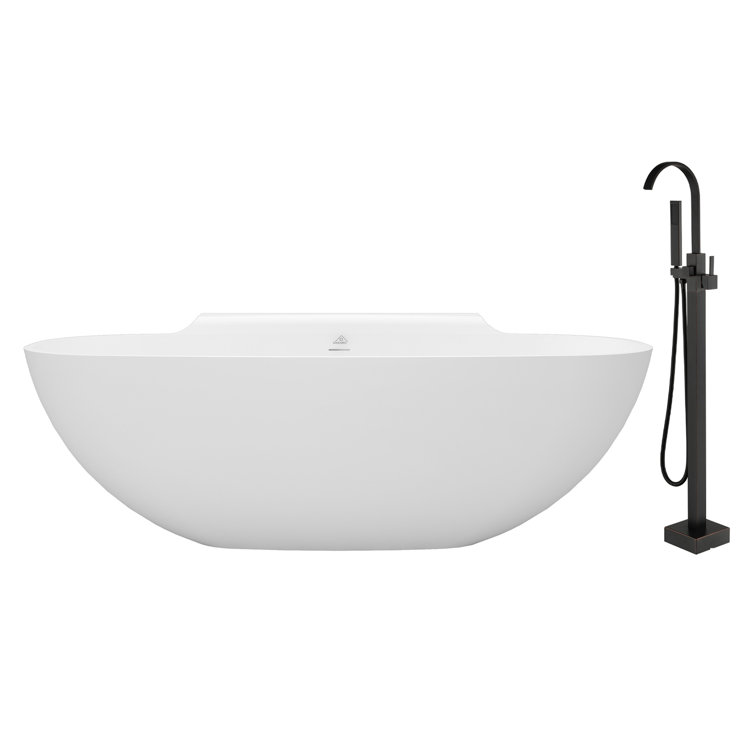 71'' x 35'' Freestanding Soaking Solid Surface Bathtub with Faucet