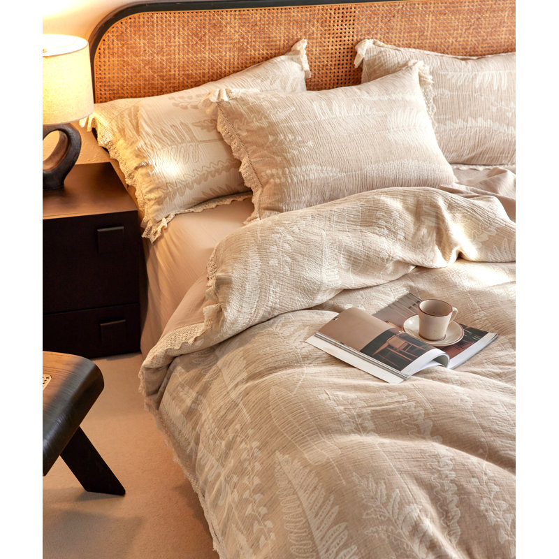 Ensemble de housse de couette Linnet Jacquard, Housse de couette grand et 2 taies d'oreiller, Marron clair