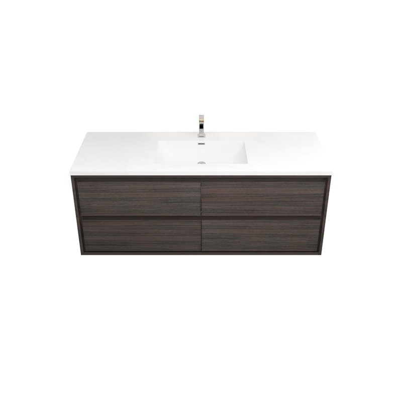 Meuble-lavabo mural Jack 60S en chêne fumé avec lavabo en acrylique renforcé, Chêne gris