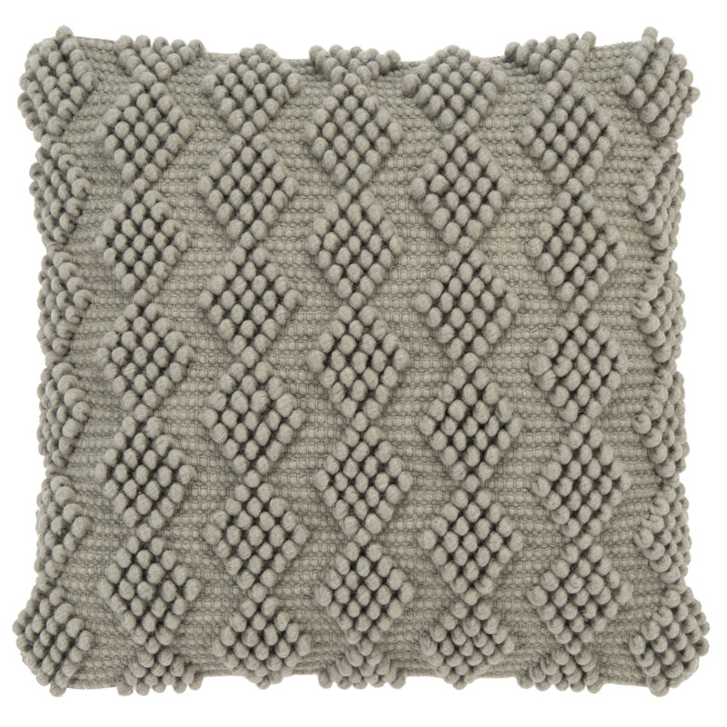 Camie Embroidered Wool Blend Reversible Throw Pillow, Light Gray