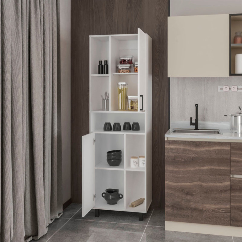 Garde-manger blanc avec rangement ouvert et 2 portes