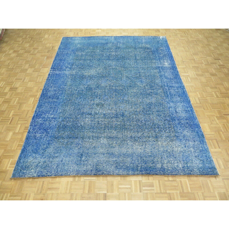 Tapis unique en laine noué à la main bleu 9 pi 2 po x 12 pi 6 po Ezechiele