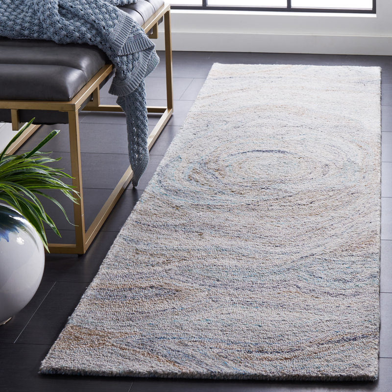 Tapis abstrait beige / bleu Abstract 148, Tapis de couloir 2 pi 3 po x 8 pi