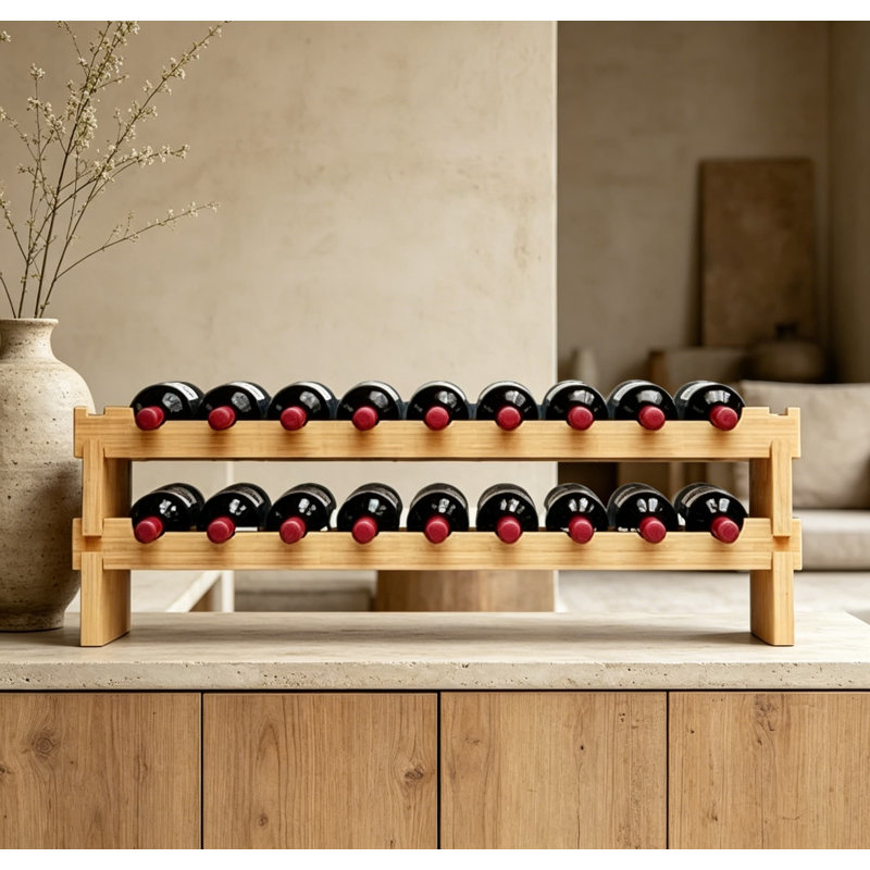 Support à vin empilable en bambou pour le comptoir - aucun assemblage d'outils, peut contenir 18 bouteilles, un rangement peu encombrant pour le vin et les spiritueux dans de petits espaces