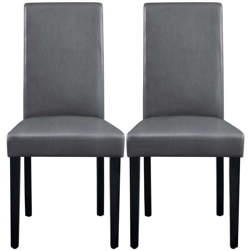 Faux Leather Dining Room Chairs with Rubberwood Legs, Dark Gray