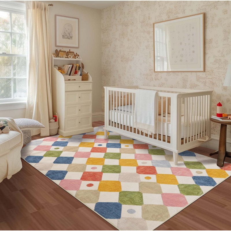 Modern Diamond Circus Washable Runner Rug, Rectangle 5' x 7', Argyle Circus