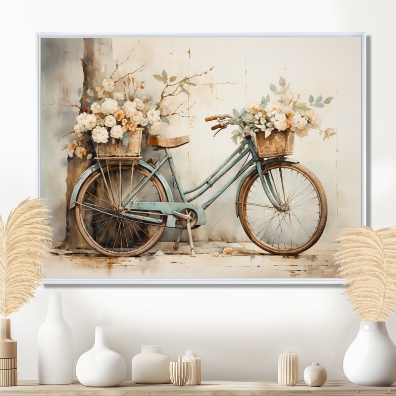 Vélo tranquille, pédalant II - art mural encadré, Reproduction avec cadre flottant, H 12 po x l 20 po, Blanc