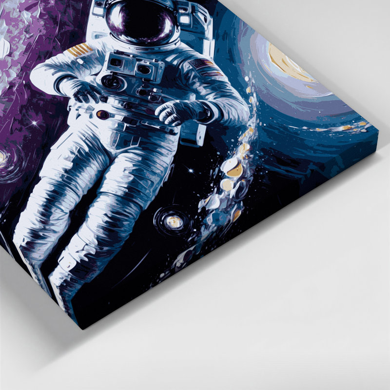 Art mural sur toile gris, "Space astronaut", H 11 po x l 14 po