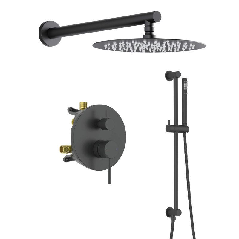 Circular 2-Function Pressure Balanced Complete Shower Faucet Set with Slide Bar, Matte Black