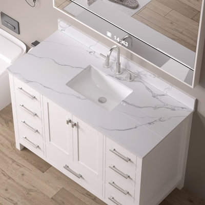 48 inch Quartz Bathroom Vanity Top with Undermount Ceramic Sink and Backsplash