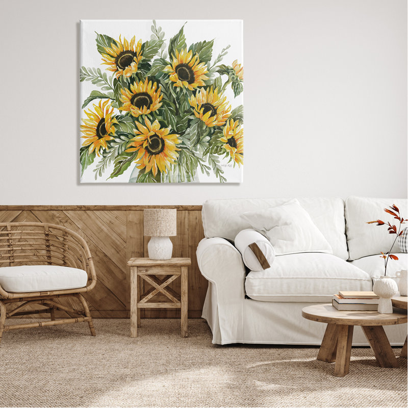 «Bold Sunflower Bunches Floral Country Blossom Bouquet» par Cindy Jacobs, peinture sur toile tendue