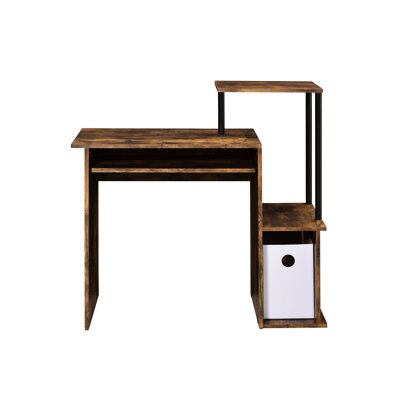 Bureau rectangulaire avec plateau à clavier et tablettes en chêne noir vieilli