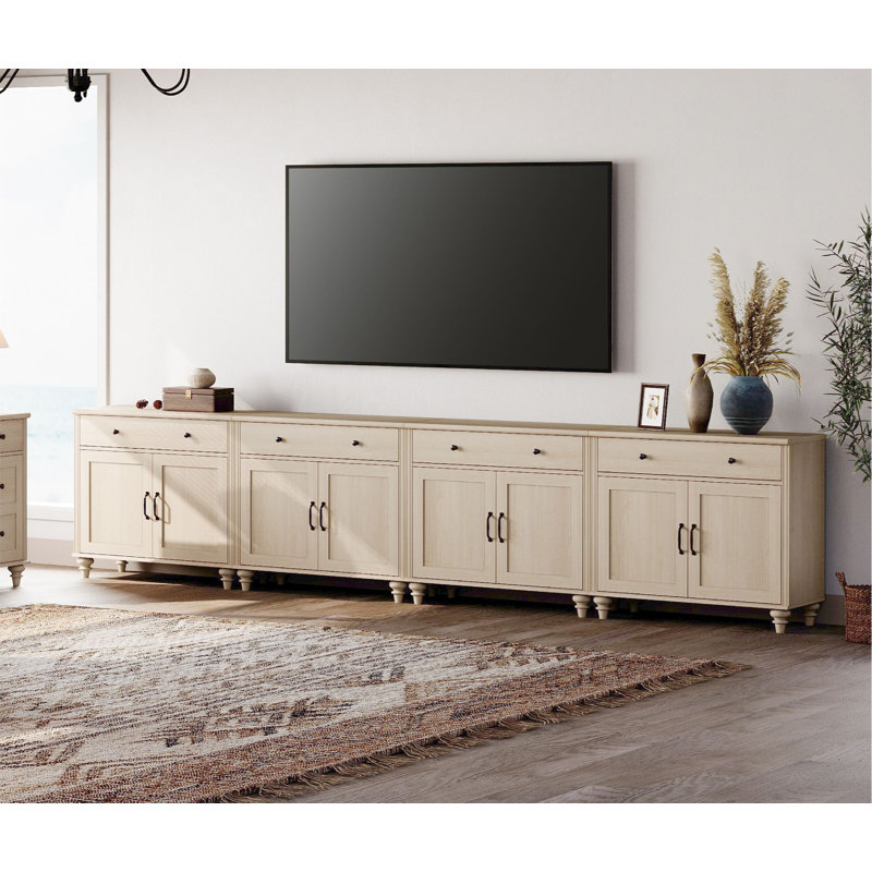 Scarlett Farmhouse TV Stand For 85 Inch TV With 8 Doors And 4 Drawers, Entertainment Center TV Console Table With Storage Cabinets