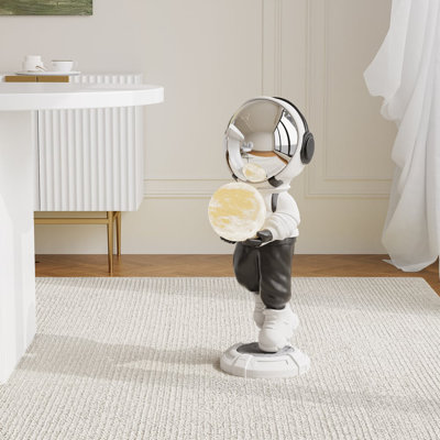 Figurine 28,8 po de sculpture d'astronaute moderne avec lampe DEL lune brillante, lumière ambiante rechargeable avec contrôle de robinet USB, base lune robuste, décor pour le bureau de la chambre à coucher, cadeau pour les amoureux de l'espace, sans assemblage requis, résine PVC