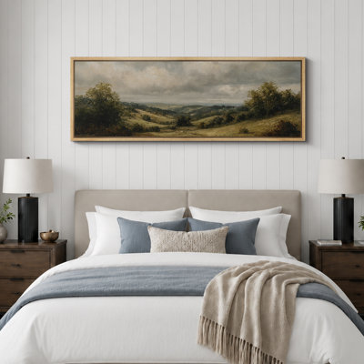 Rolling Countryside Landscape Large Framed Canvas Print Wall Art for Traditional Rustic Decor