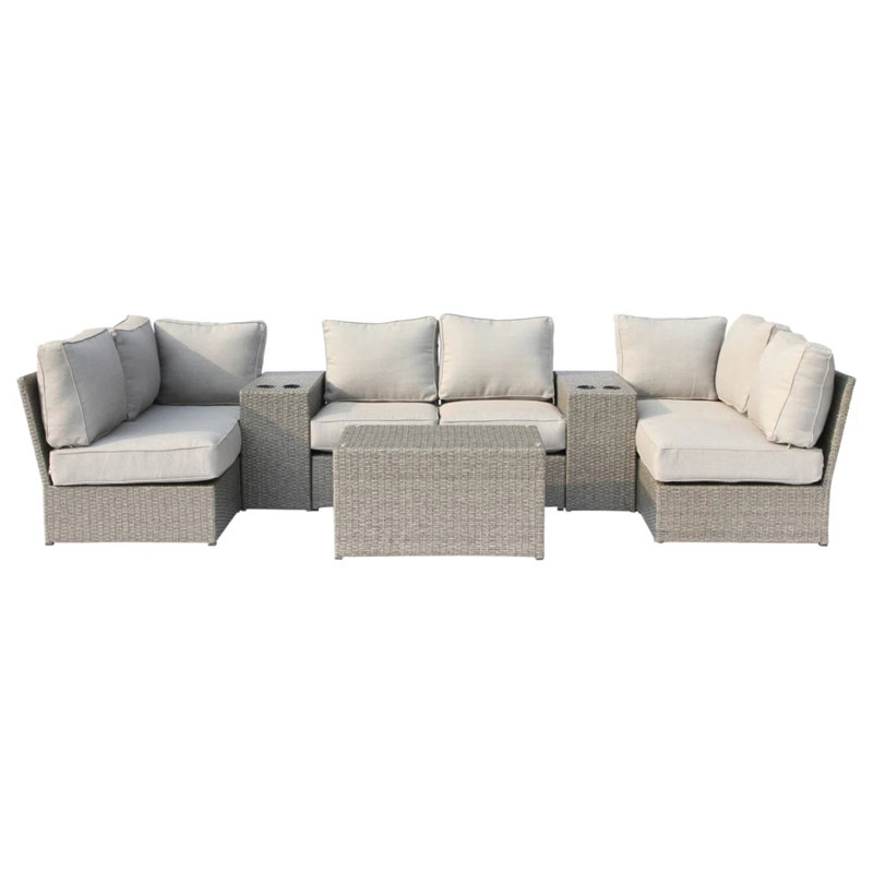 Ensemble de conversation d'extérieur en osier pour 4 personnes - Pré-assemblé avec coussins