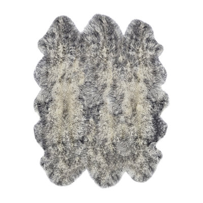 Tapis gris en peau de mouton fait à la main 5 pi x 6 pi
