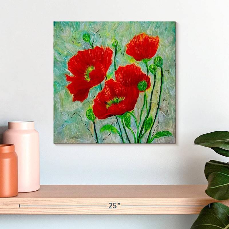 Harnek Red Poppies style contemporain, H 16 po x l 16 po
