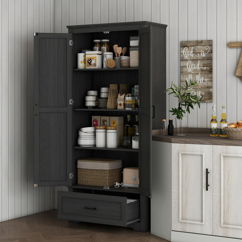 Rangement pour garde-manger de 69 po de hauteur avec 2 portes, un tiroir et des tablettes réglables, Black