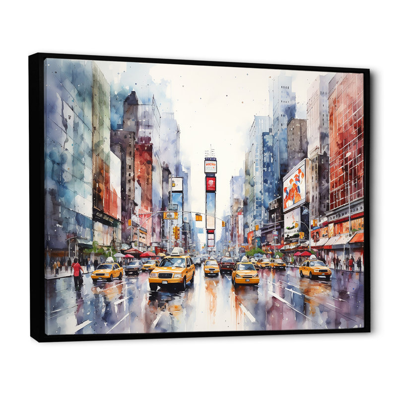 Times Square, paysage urbain de New York I - art mural New York, Cadre flottant noir, H 30 po x l 40 po x P 1,5 po