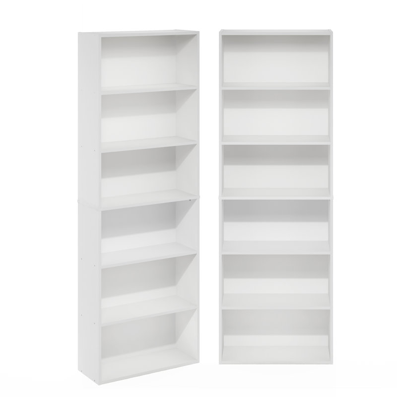 Furinno JAYA Book Shelf Set of 2, 6-Tier Bookshelf, Bookcase, 9.5 x 24.6 x 71, for Home Office, Living Room, White, White