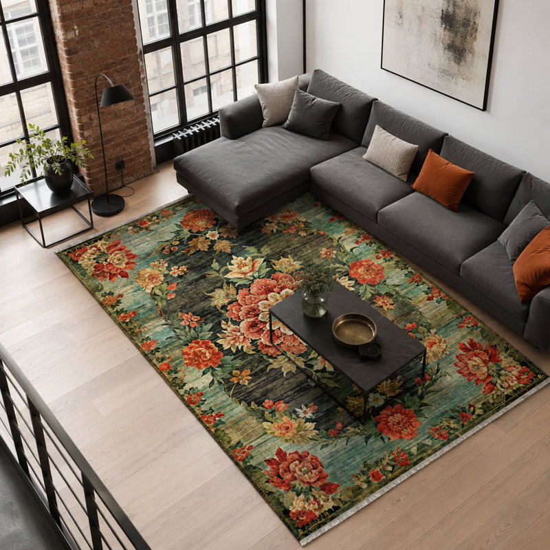 Oriental Cotton and Chenille Flatweave Area Rug, 200 cm round