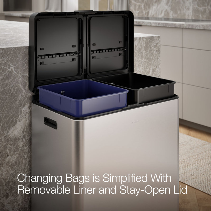 82-Liter Stainless Steel Dual-Bin Step Trash Can, Gray