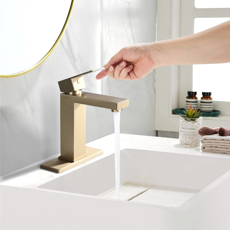 Single-handle Bathroom Faucet with Drain Assembly, Brushed Gold