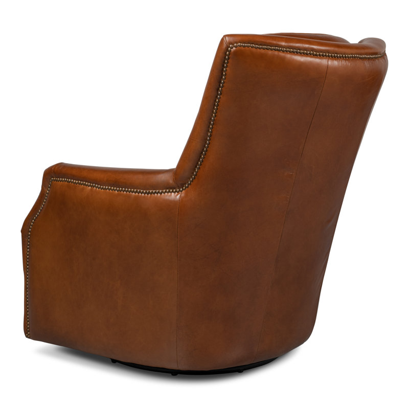 Baker Swivel Club Chair, Dark Brown Genuine Leather