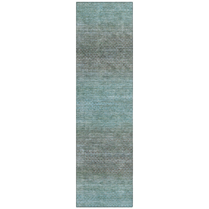Machine Washable Indoor/Outdoor Xhevrie Teal Rug, Runner 2'3" x 7'6"