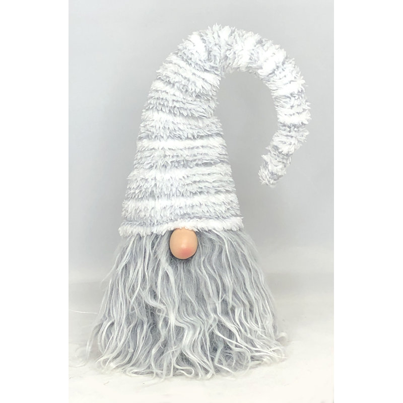 Gnome gris avec chapeau long, H 19 po x l 7 po x P 7 po