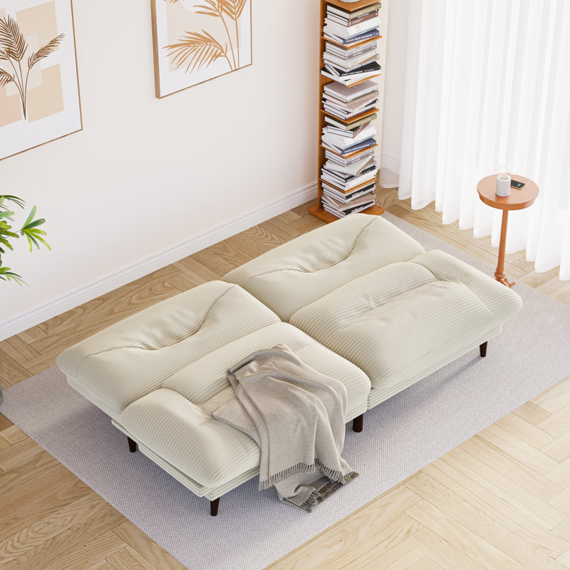 65” Futon multi-person sofa that can be converted into bed with adjustable back and ends, Beige Corduroy
