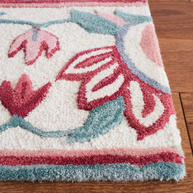 Sage and Ivory Floral Hand-Tufted Wool Area Rug