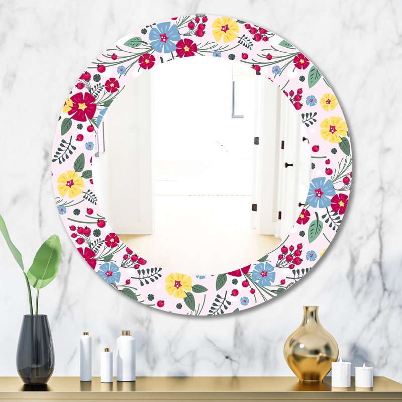 Miroir mural floral Mid-Century, H 31,5 po x l po