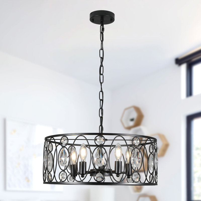 20" Metal Farme Chandelier with Crystal Accents, Matte Black