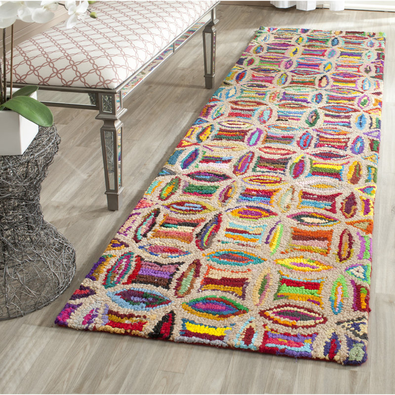 Anaheim Nantucket Hand Tufted Cotton/Jute Abstract Rug in Pink/Beige, Runner 2'3" x 8'