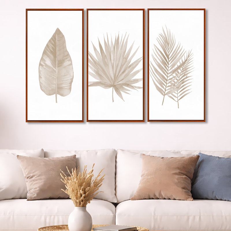 «Tropical Leaf», ensemble d'art mural sur toile, impression de décoration botanique beige - feuilles beige tropical, Brun