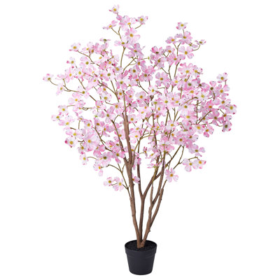 Adcock Lifelike Artificial Potted Dogwood Tree, UV-Resistant Silk Blooming Floral Plant With Heavy Black Sand Base For Indoor & Outdoor Floor/Tabletop Decor (Set Options Available)