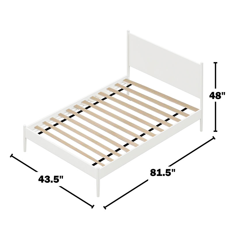 Mid-Century, lit simple, lit en bois blanc, pieds fuselés, ensemble de lattes, croissance, plateforme sans sommier nécessaire, esthétique Mid-Century, couleur,