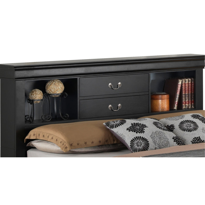 Grand lit de rangement traditionnel noir et élégant. H 49 po x l 67 po x P 87 po. Fabriqué avec des matériaux solides. Organise la chambre à coucher intégrée. Convient à tous les décors de style intemporel. H 49 po, l 67 po, matériaux fabriqués