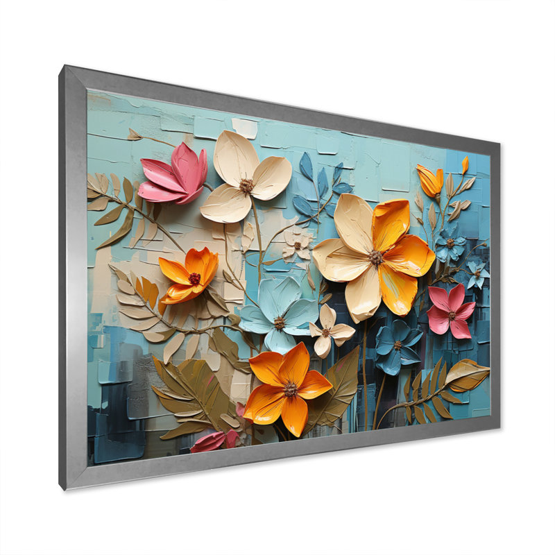 Meadow Whispers Collage I - Modern Canvas Wall Art, Cadre photo argenté, H 30 po x l 40 po