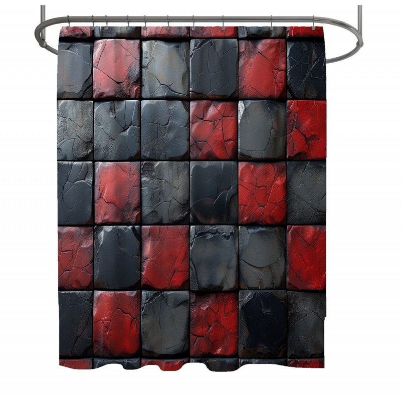 Tiles Abstract Bathroom Geometric Shower Curtain, 70" W x 83" L