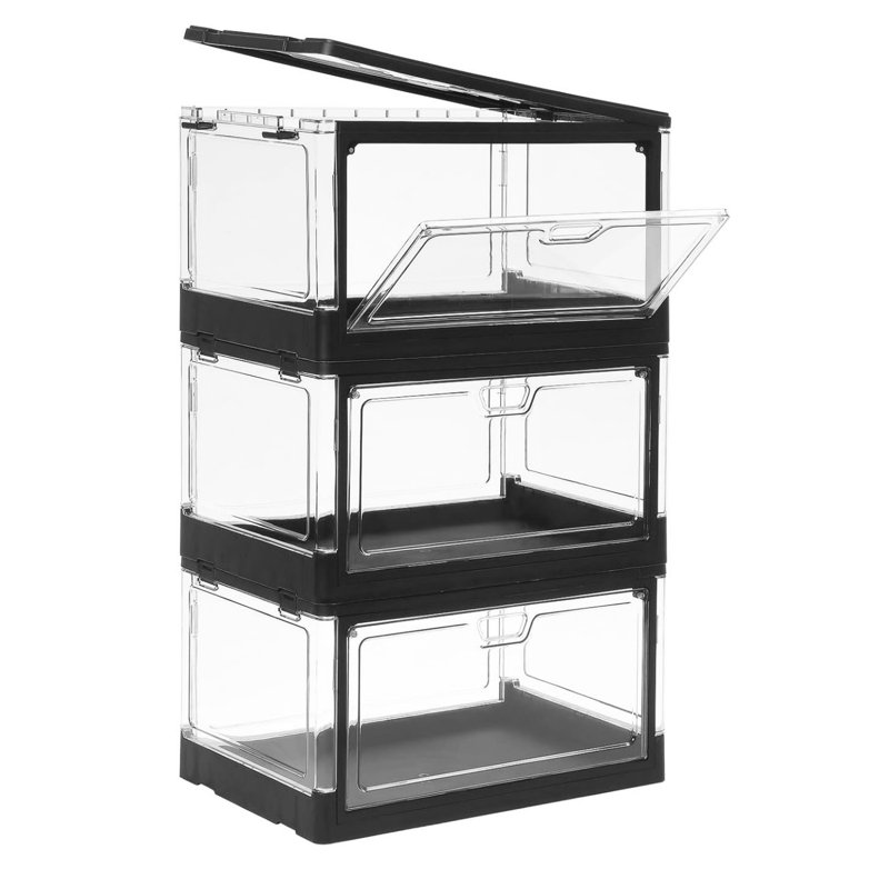 3-Pack Clear Stackable Storage Bins with Lids, Black