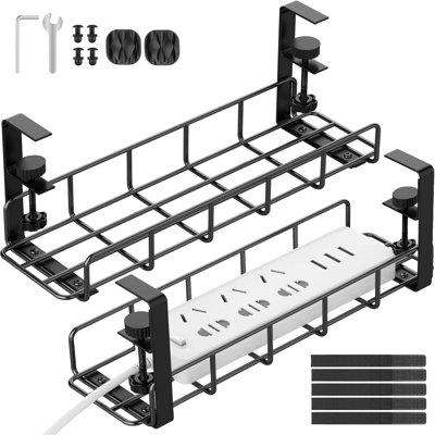 Under Desk Cable Management Tray, 31.5'' No Drill Heavy Duty Steel Cable Tray Organizers