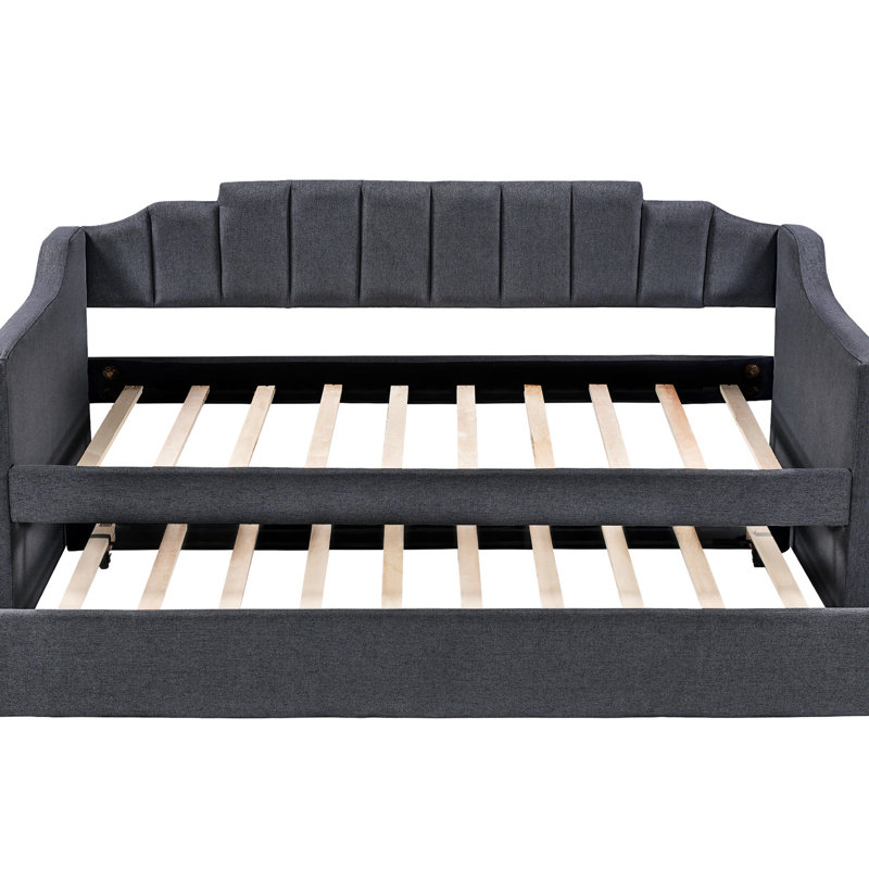 Lit de jour simple rembourré avec lit gigogne, noir - Option de couchage polyvalente Lit gigogne spacieux