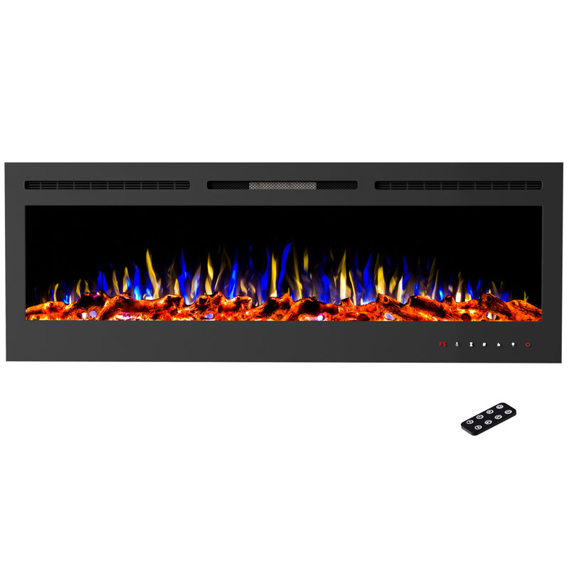 Symple Stuff Electric Fireplace - 72 Inch LED Wall or Recessed Fireplace Heater with Front Vent,10 Ember Colors, Touchscreen, and Remote